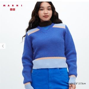 MARNI x Uniqlo Popcorn Knitted V Neck Long Sleeved Sweater